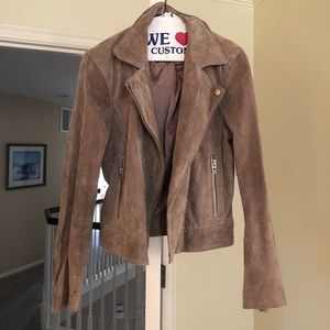 Tan suede jacket with zippers